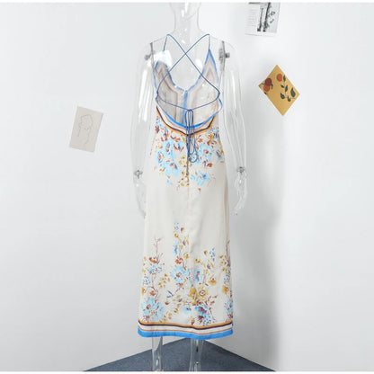 2024 Chic Printed Hanging Neck Maxi Dress