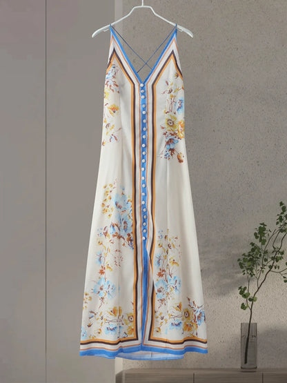 2024 Chic Printed Hanging Neck Maxi Dress